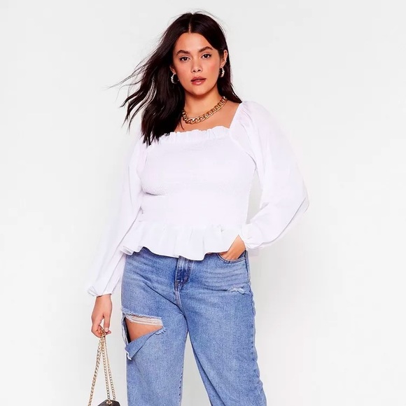 NWT Nasty Gal Shirred Balloon Sleeve Top (Plus) - Picture 4 of 11